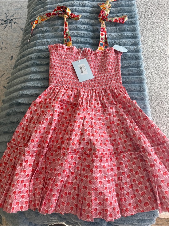 Hill House Dresses & Skirts - Hill House Pink Floral Smocked Mini Dress with Multicolor Tie Straps